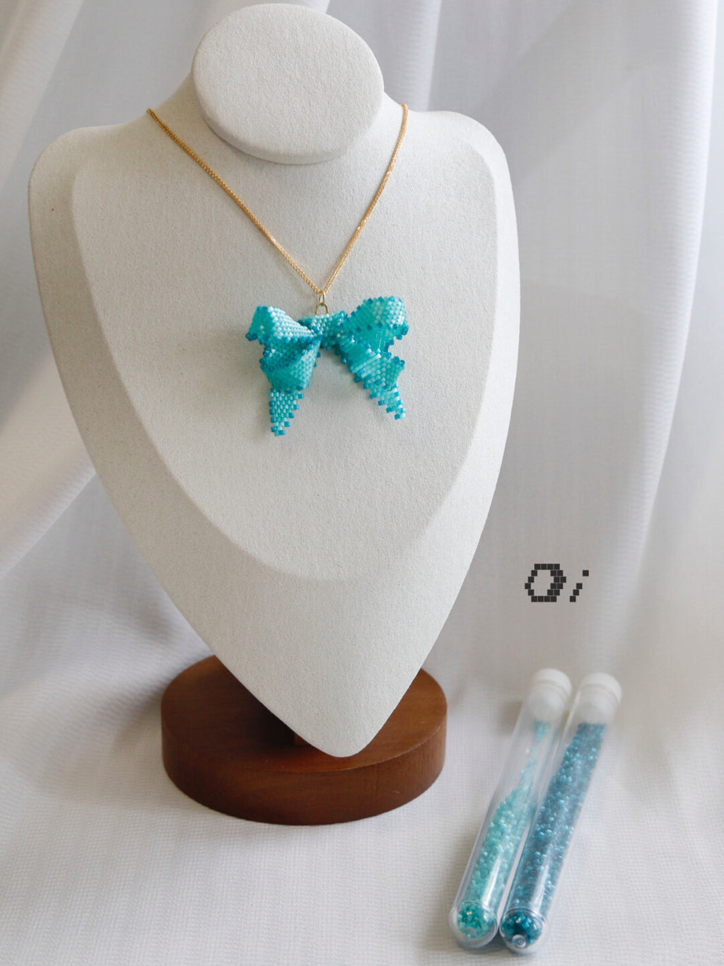 Blue Bow Beaded Necklace,Lumivault.