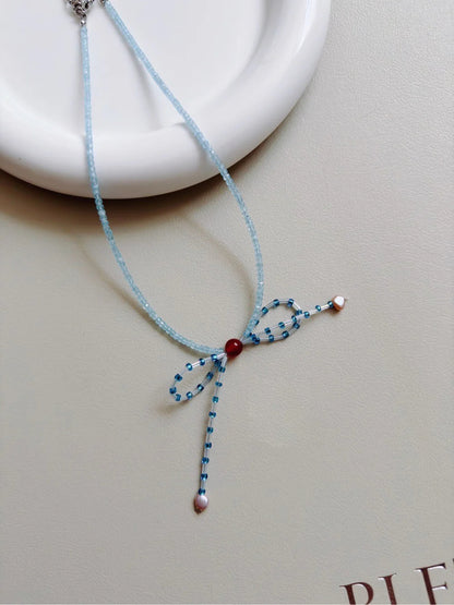 Blue Bow Pearl Beaded Necklace - Lumivault