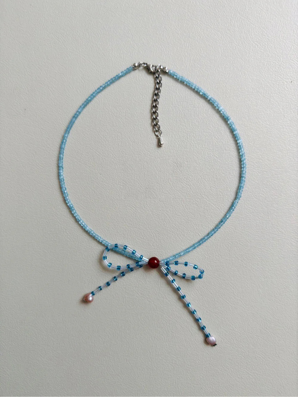 Blue Bow Pearl Beaded Necklace - Lumivault
