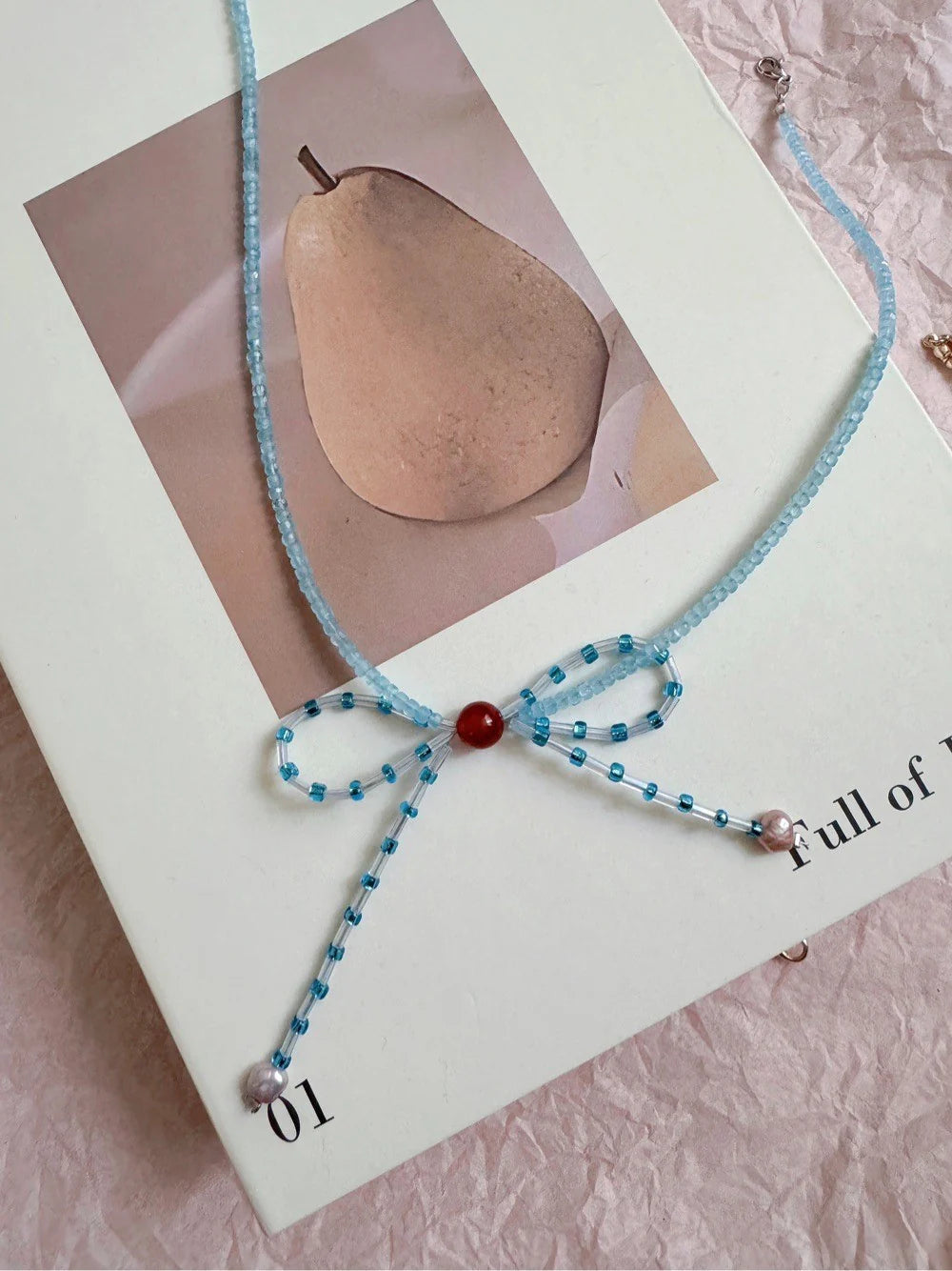 Blue Bow Pearl Beaded Necklace - Lumivault