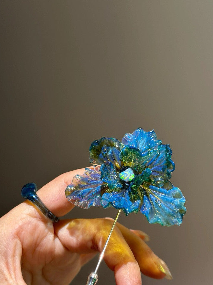 Blue Green Opal Flower Brooch,Lumivault.