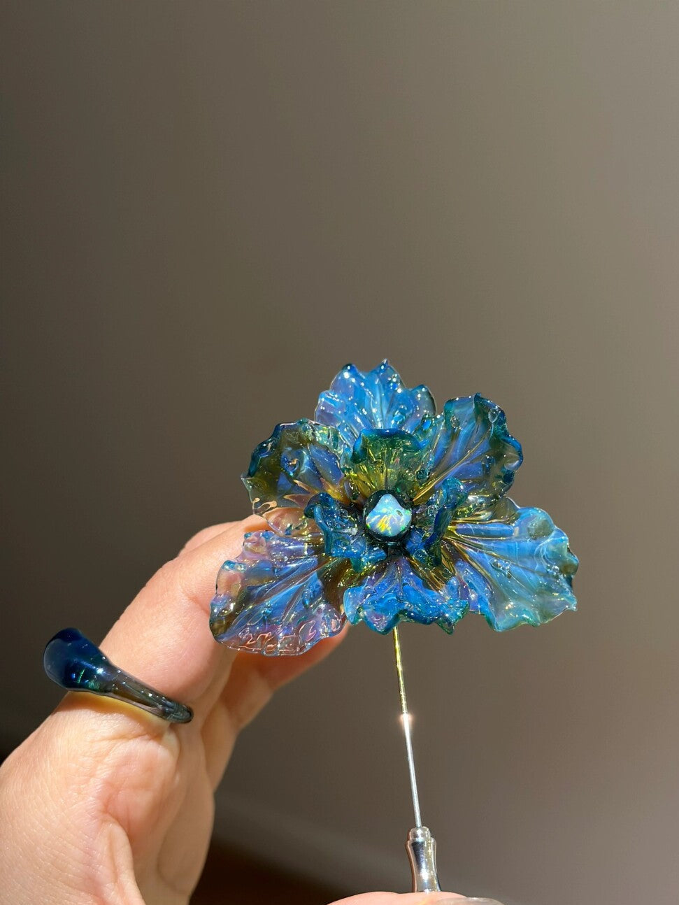 Blue Green Opal Flower Brooch