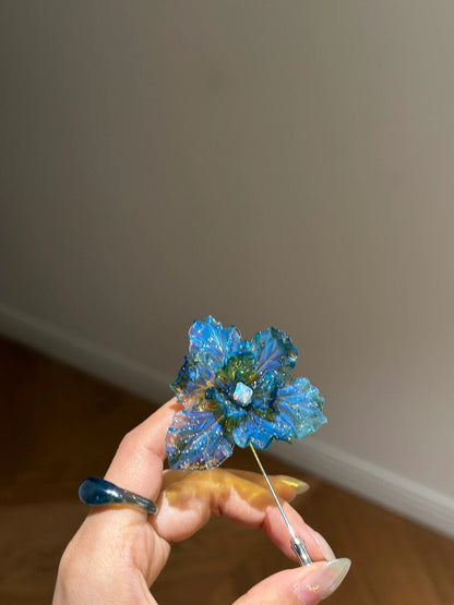 Blue Green Opal Flower Brooch