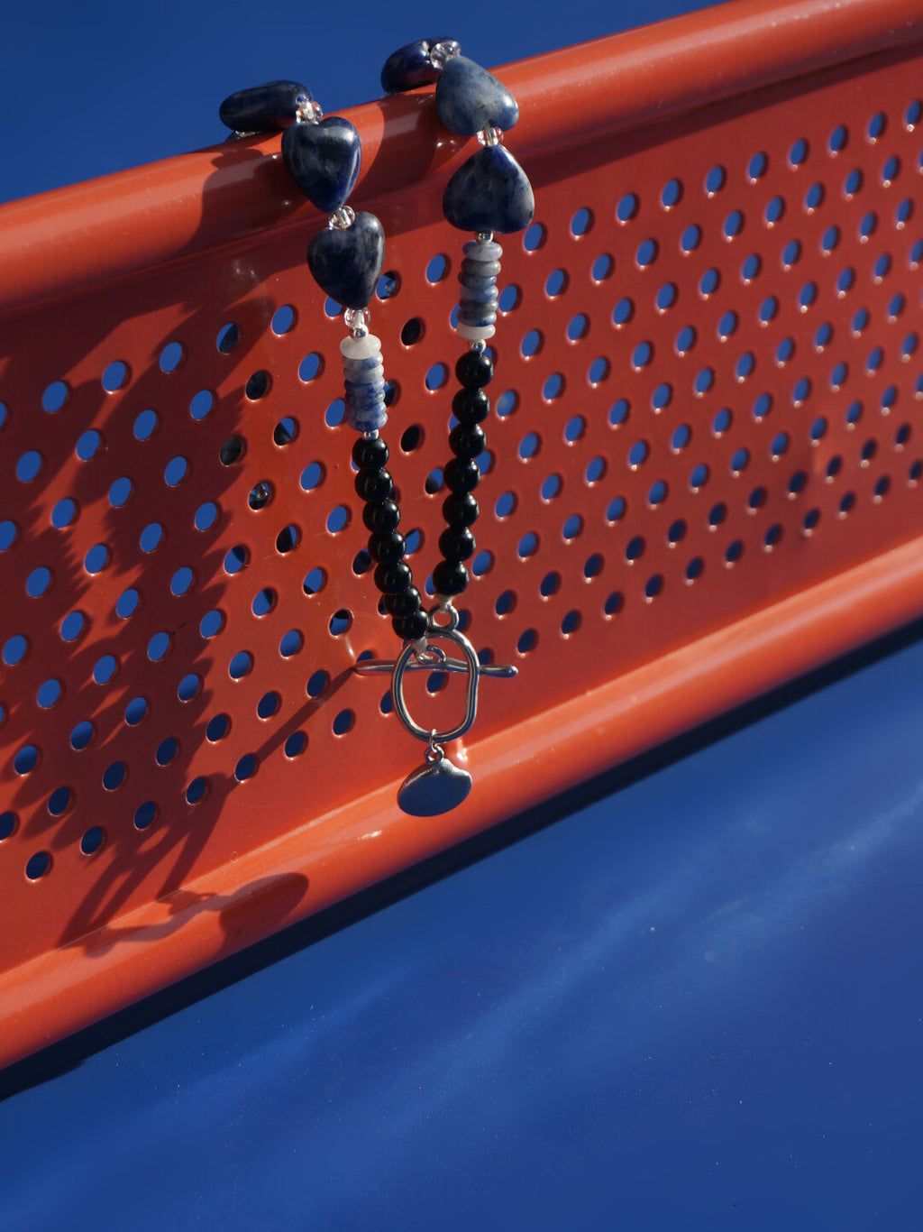 Blue Heart Stone Beaded Necklace,Lumivault.