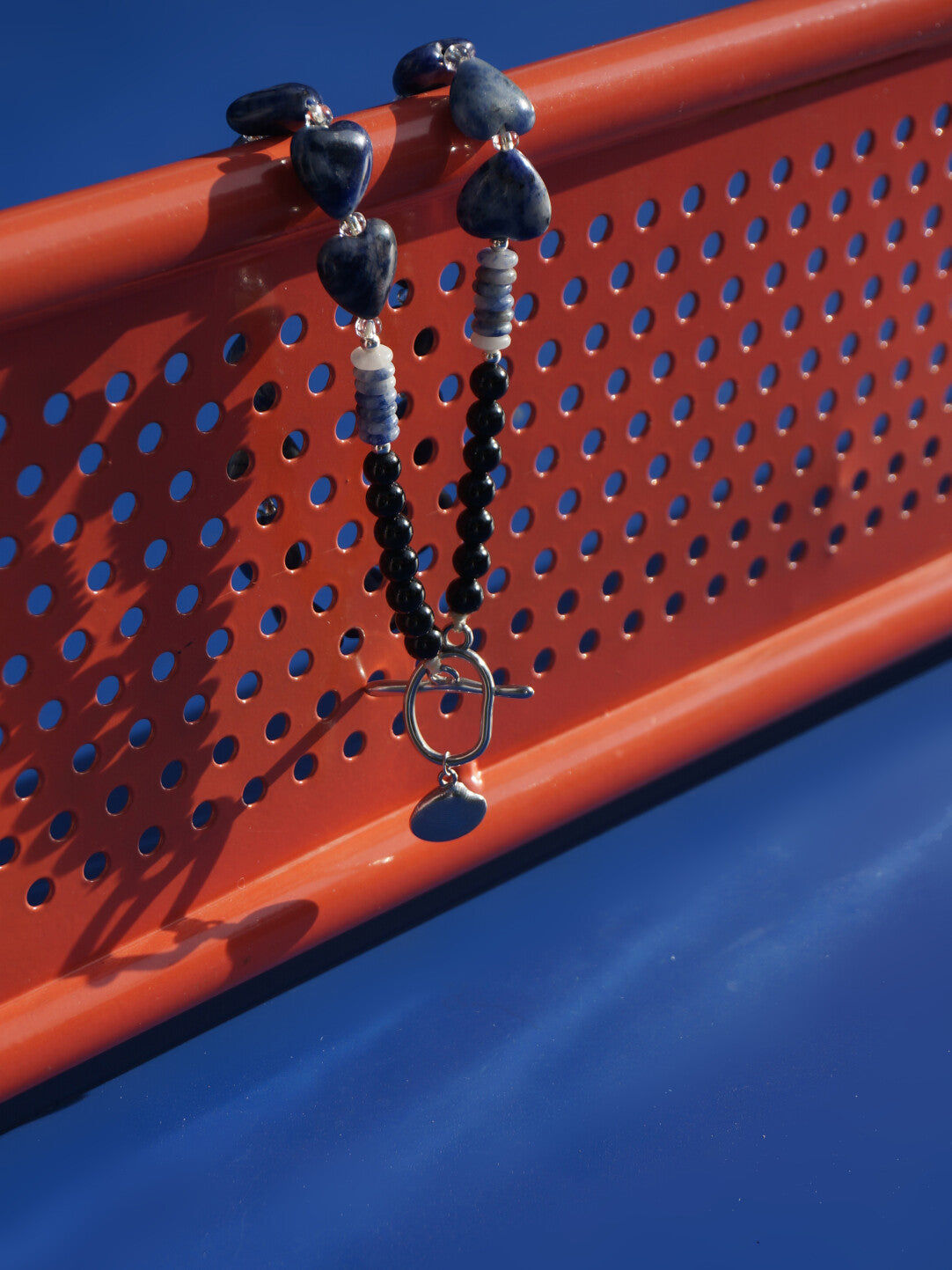 Blue Heart Stone Beaded Necklace,Lumivault.