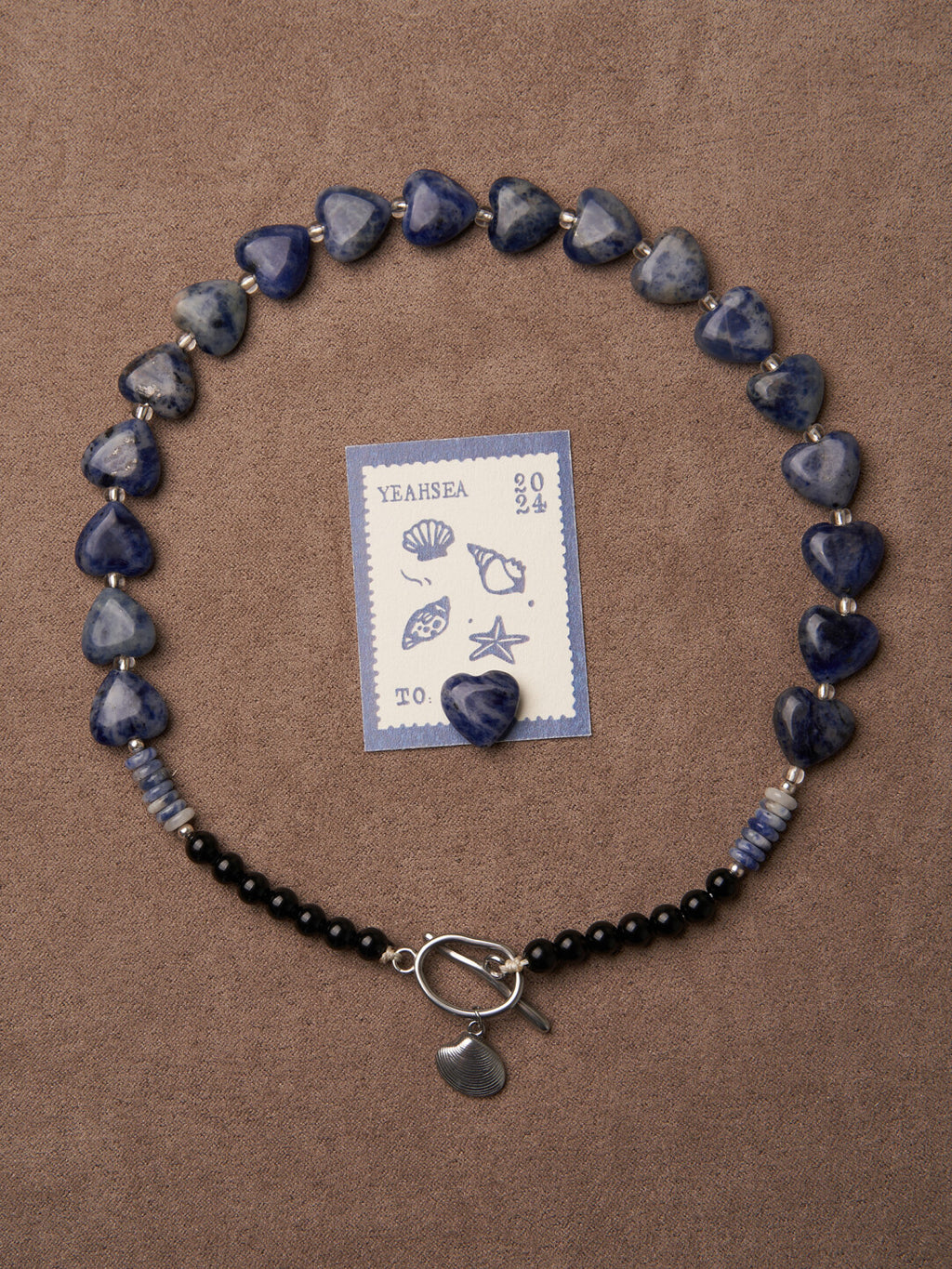 Blue Heart Stone Beaded Necklace,Lumivault.