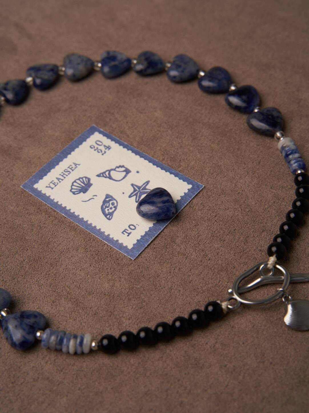 Blue Heart Stone Beaded Necklace,Lumivault.