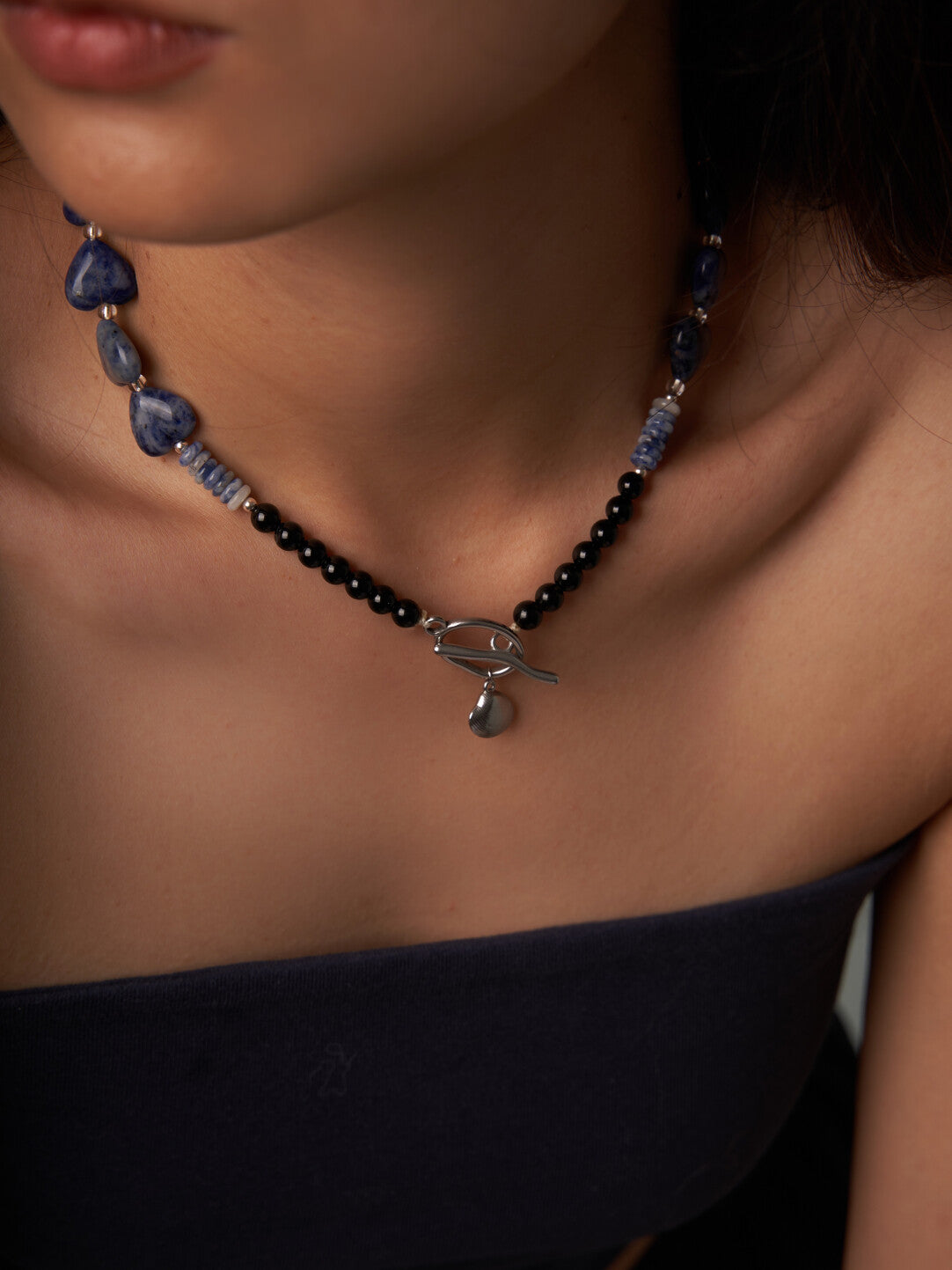Blue Heart Stone Beaded Necklace,Lumivault.