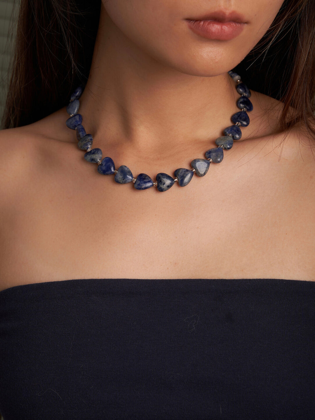 Blue Heart Stone Beaded Necklace,Lumivault.