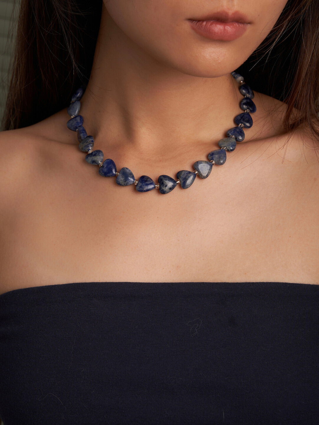 Blue Heart Stone Beaded Necklace,Lumivault.