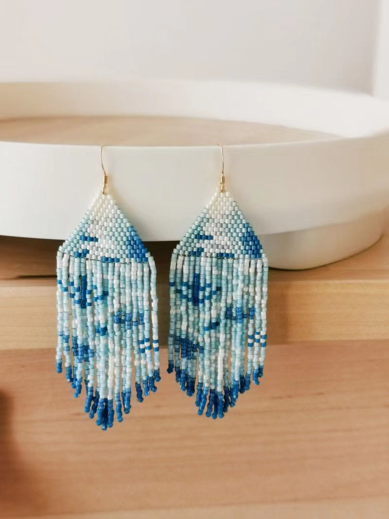 Blue MIYUKI Beaded Earrings,Lumivault.