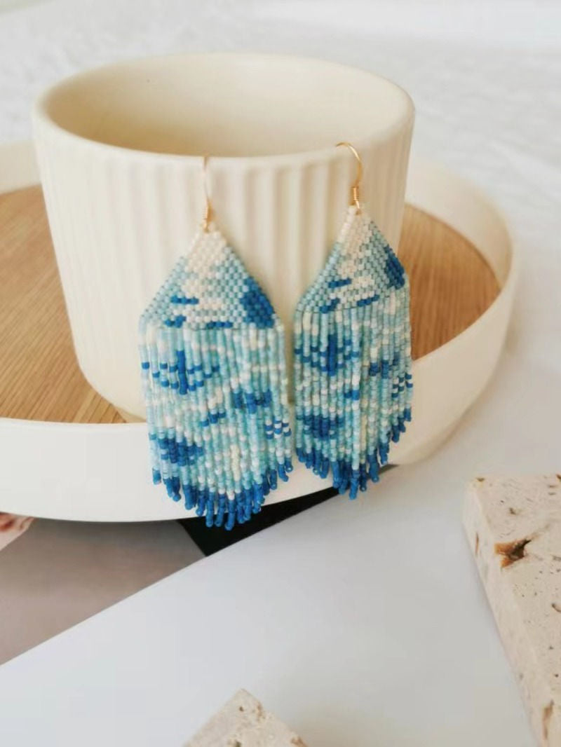 Blue MIYUKI Beaded Earrings,Lumivault.