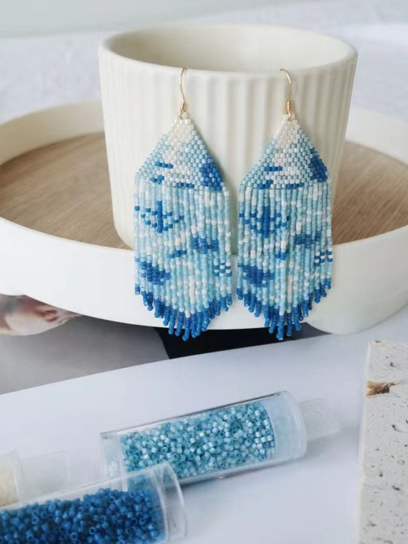 Blue MIYUKI Beaded Earrings,Lumivault.
