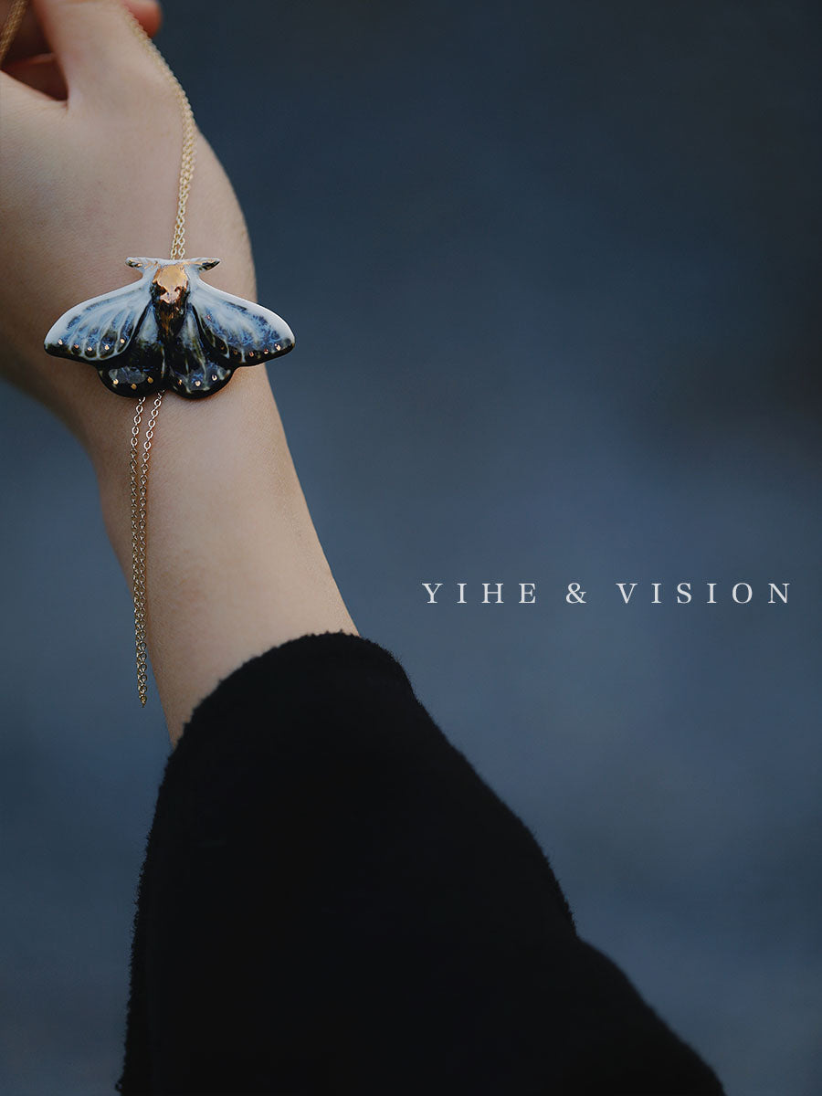 Blue Moth Ceramic Necklace,Lumivault.