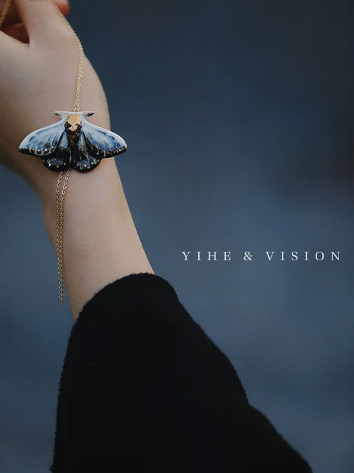 Blue Moth Ceramic Necklace,Lumivault.