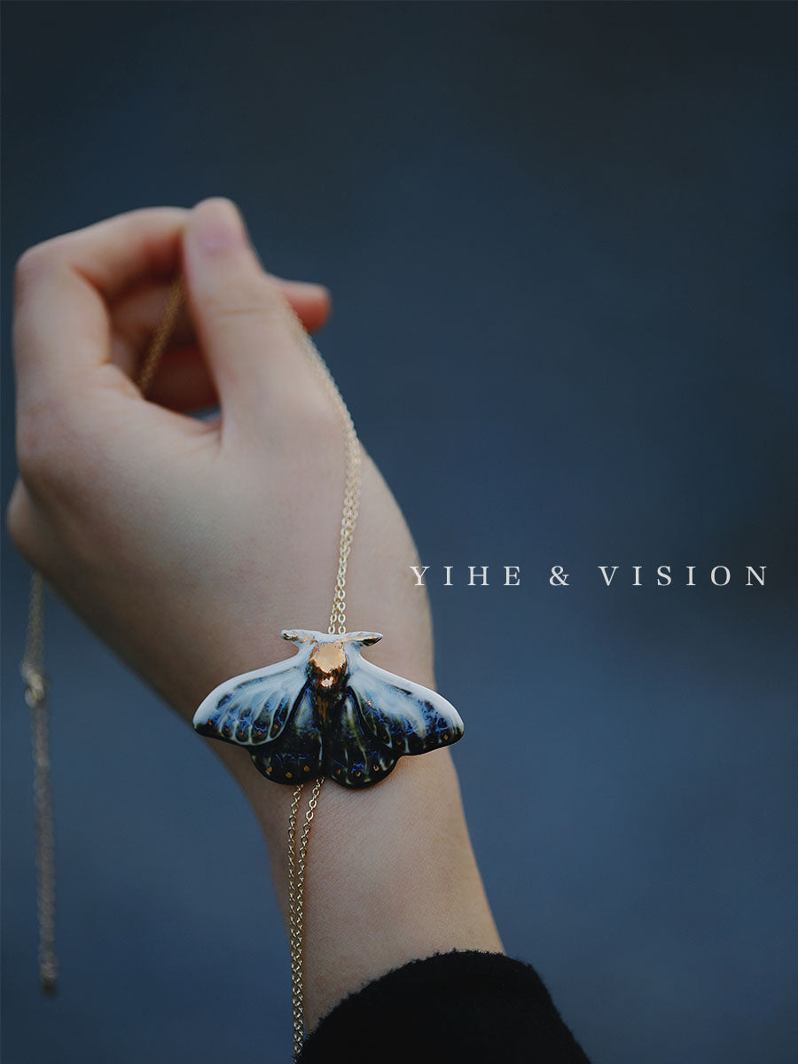 Blue Moth Ceramic Necklace,Lumivault.