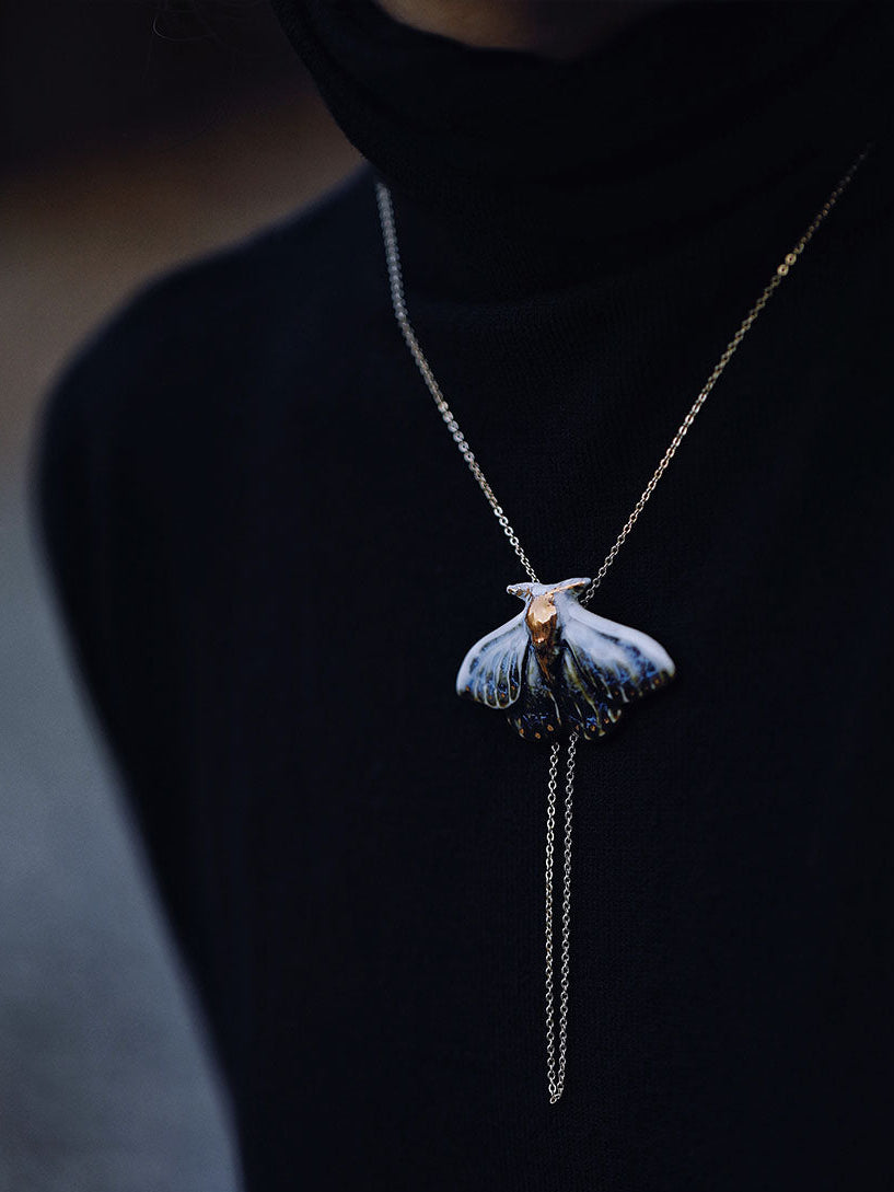 Blue Moth Ceramic Necklace,Lumivault.