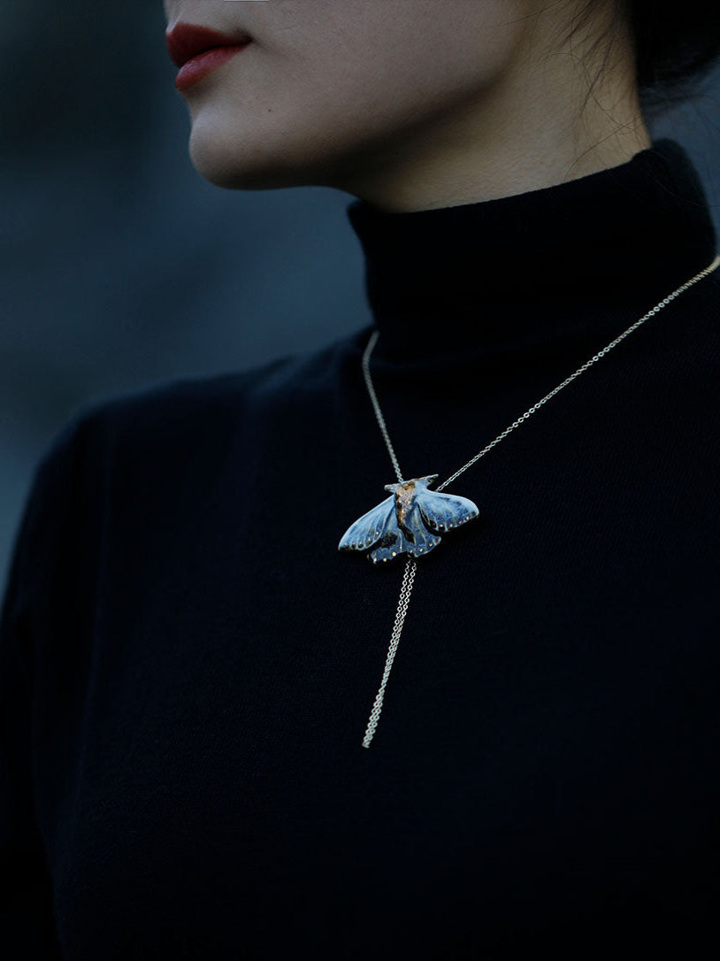 Blue Moth Ceramic Necklace,Lumivault.