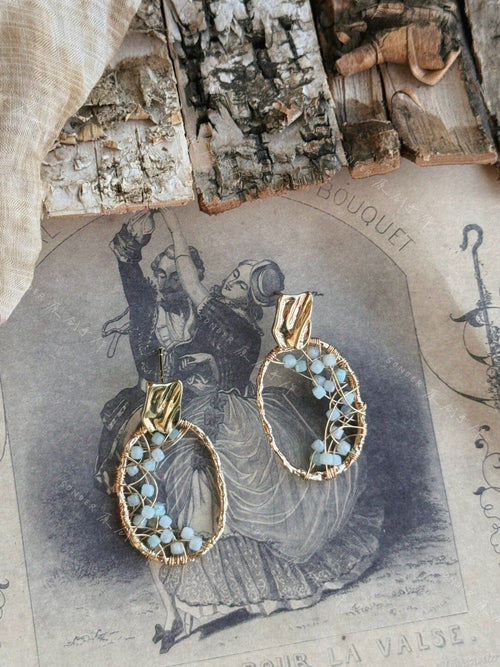 Blue Mountain Amber Amazonite Earrings,Lumivault.