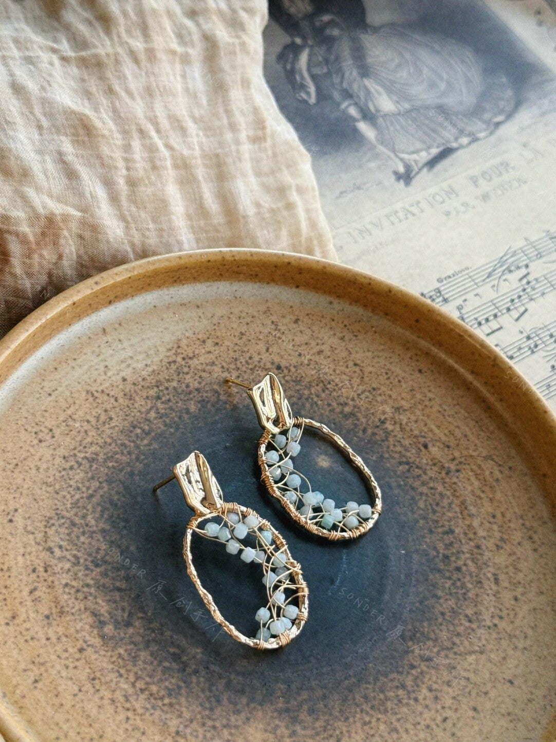 Blue Mountain Amber Amazonite Earrings,Lumivault.