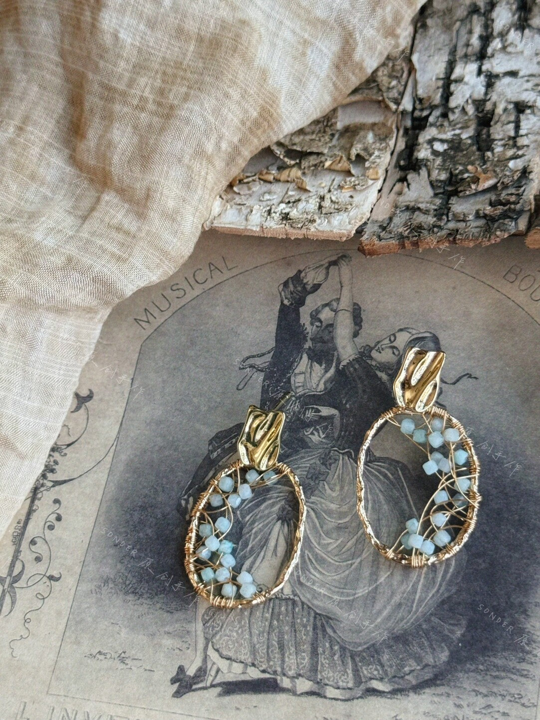 Blue Mountain Amber Amazonite Earrings,Lumivault.