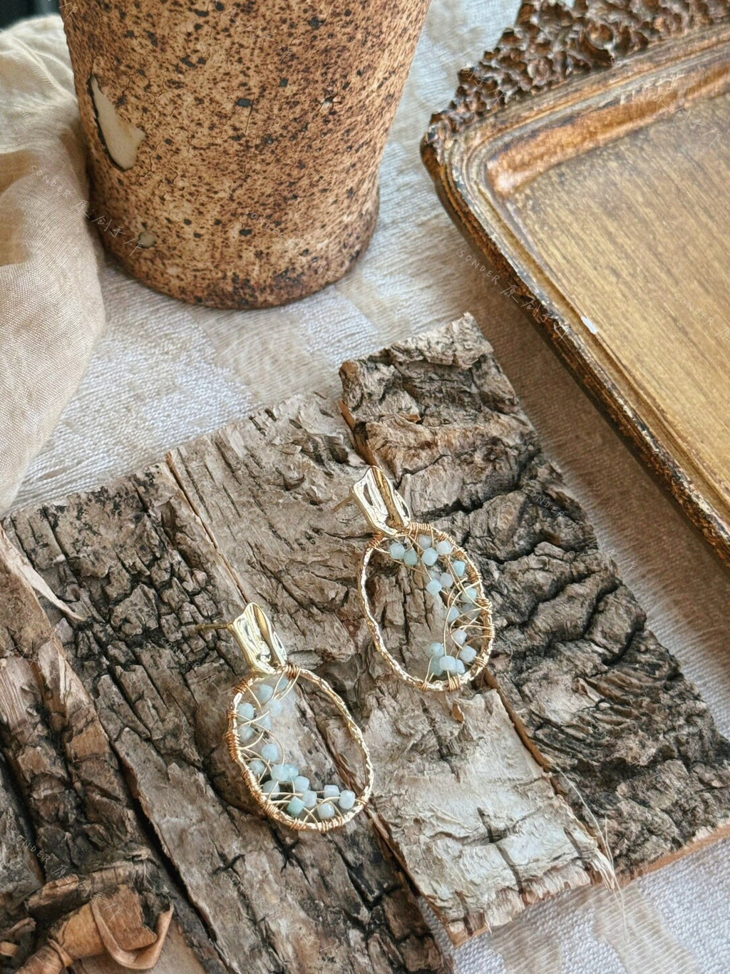 Blue Mountain Amber Amazonite Earrings,Lumivault.