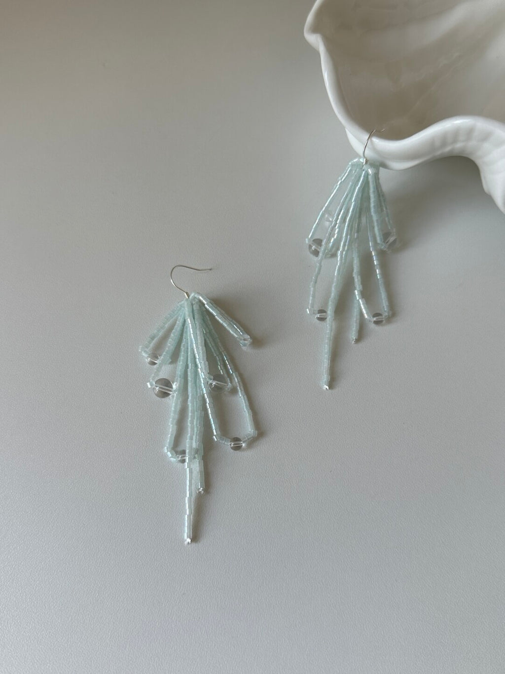 Blue Tassel Beaded Earrings,Hooks,Lumivault.