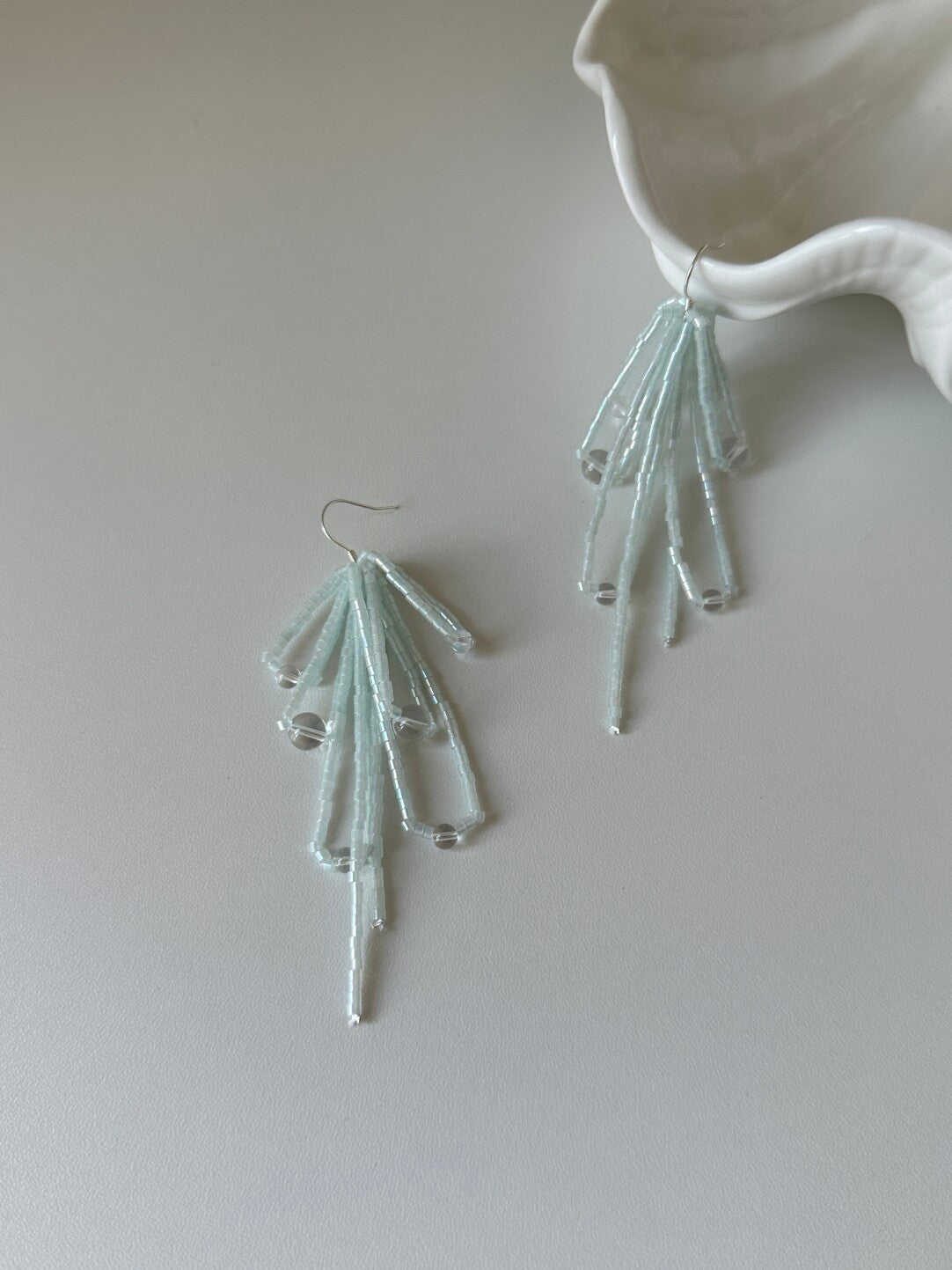 Blue Tassel Beaded Earrings,Hooks,Lumivault.