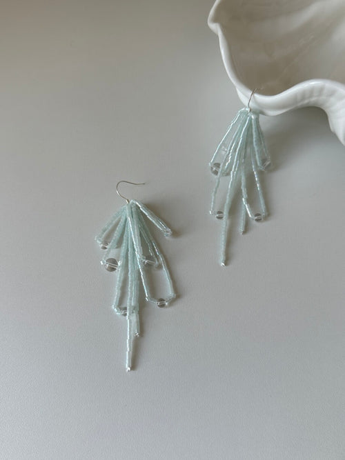 Blue Tassel Beaded Earrings,Hooks,Lumivault.