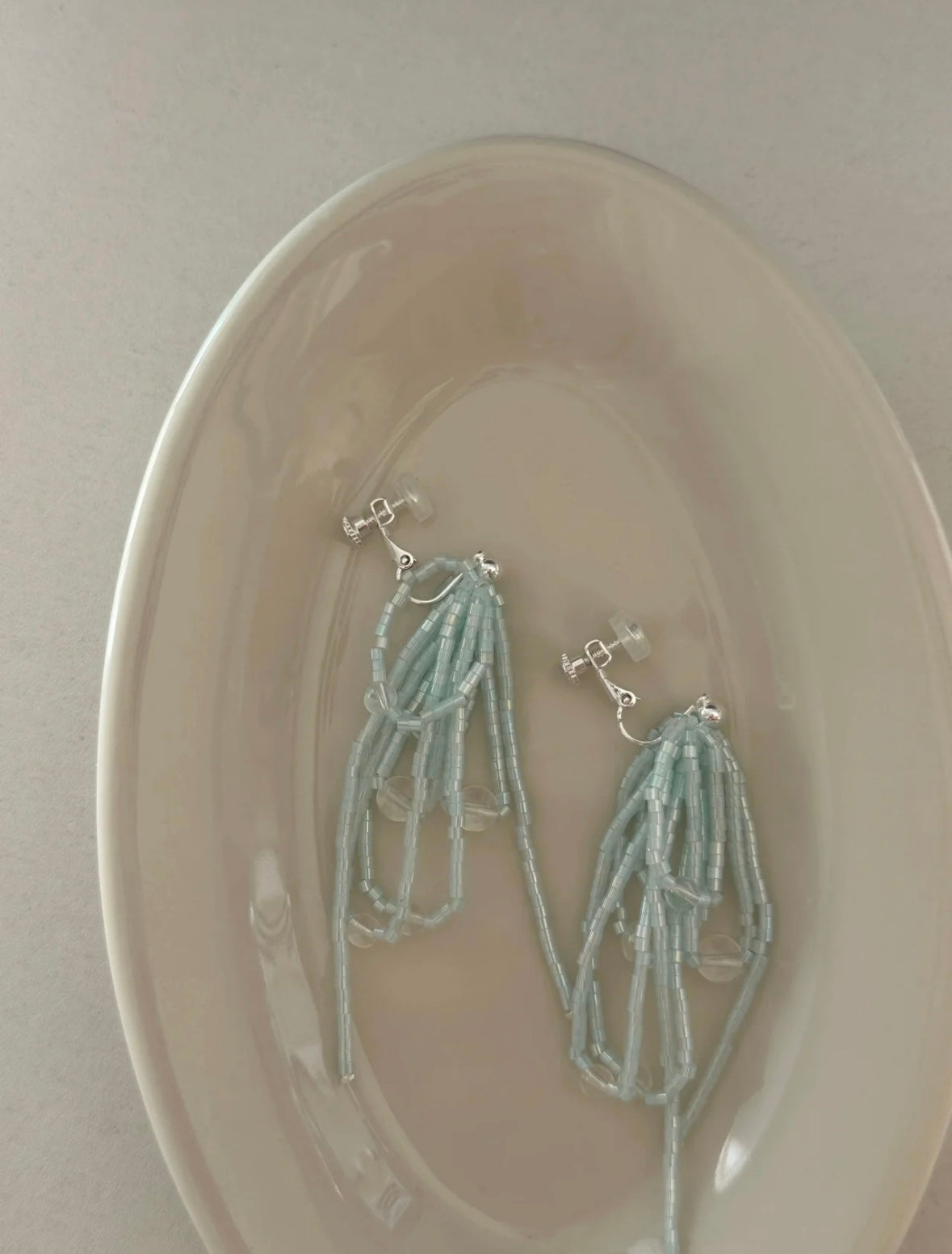 Blue Tassel Beaded Earrings,Clips,Lumivault.