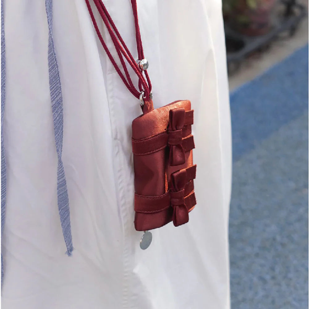 Bow Lanyard Mini Card Holder,Red,Lumivault.