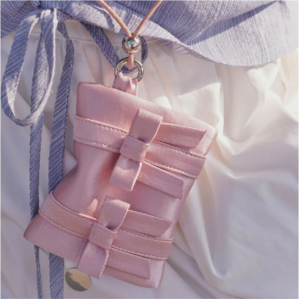 Bow Lanyard Mini Card Holder,Pink,Lumivault.