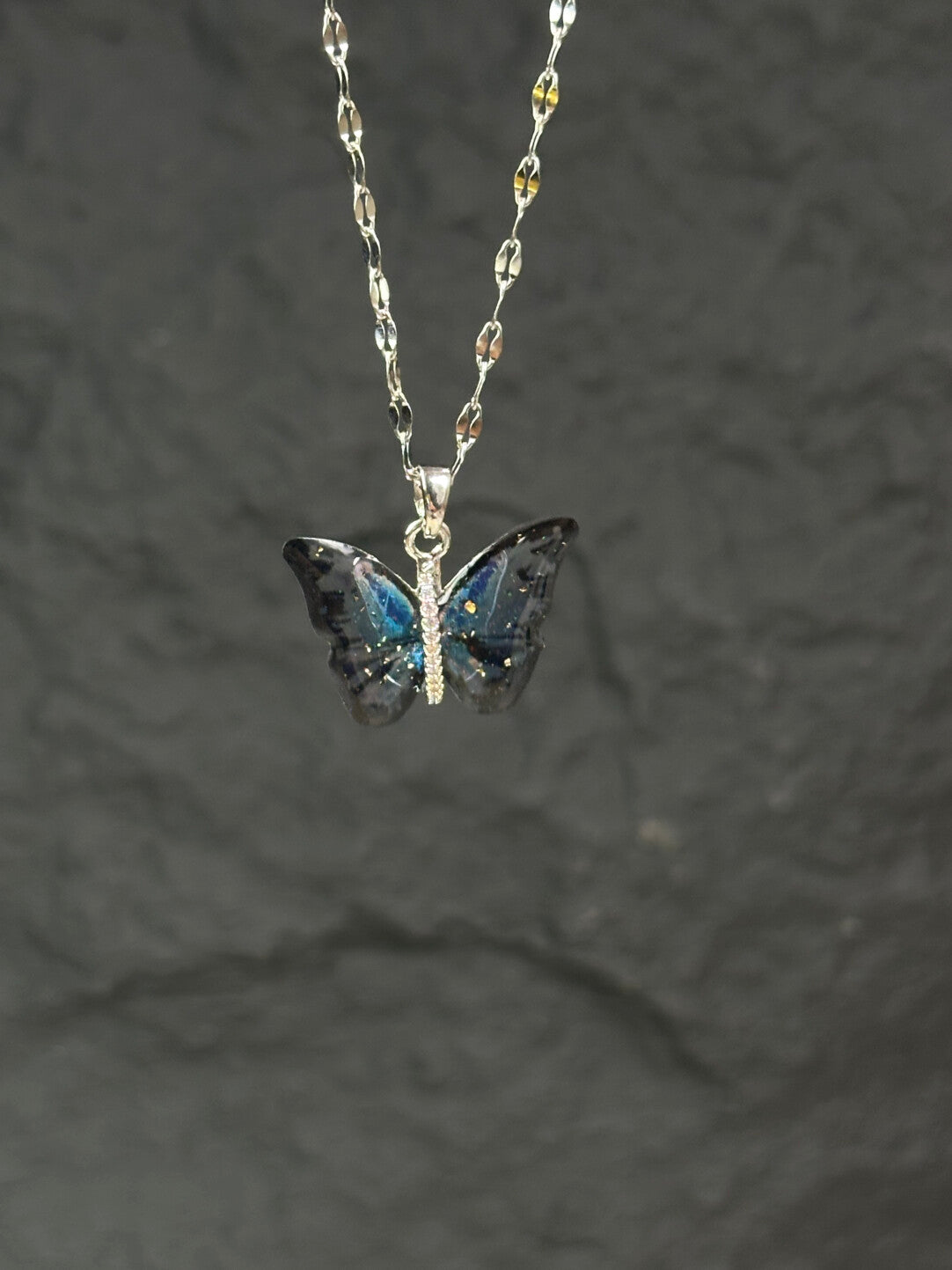 Butterfly Shadow Necklace,Blue,Lumivault.