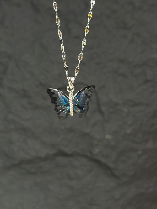 Butterfly Shadow Necklace,Blue,Lumivault.