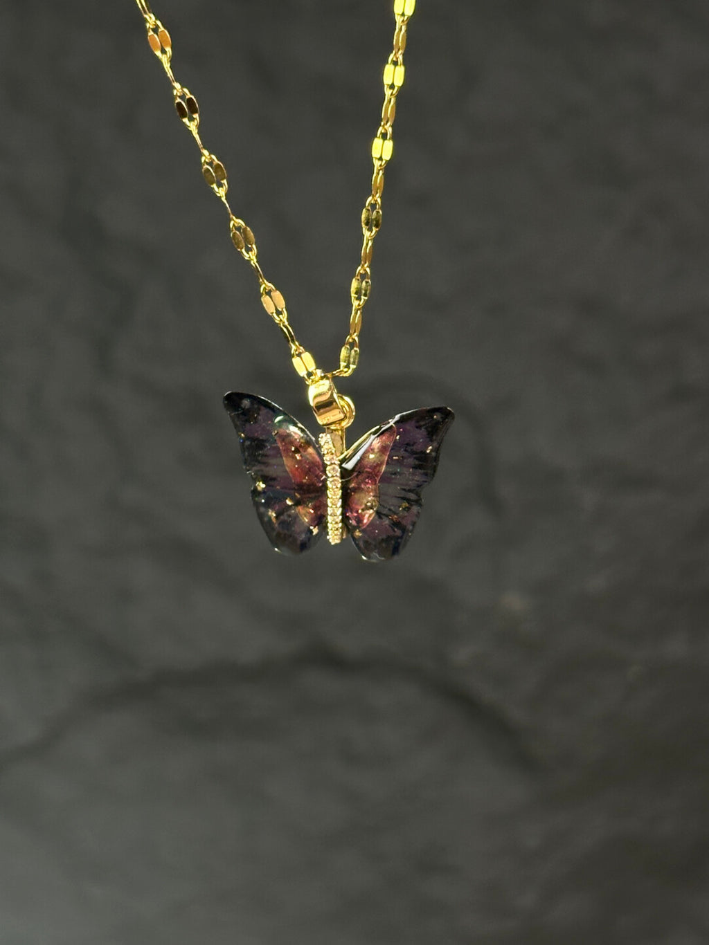 Butterfly Shadow Necklace,Purple,Lumivault.