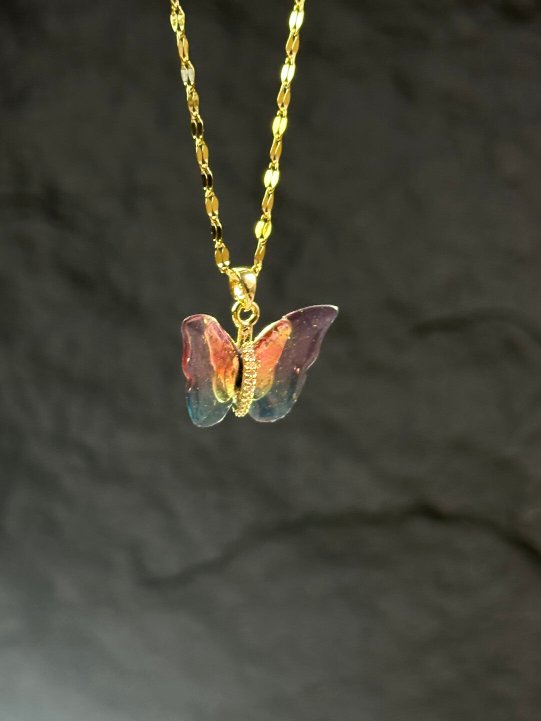Butterfly Shadow Necklace,Blue and Pink,Lumivault.