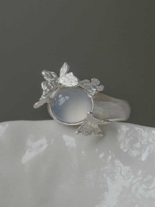 Butterflies Sterling Silver Agate Open Ring - Lumivault
