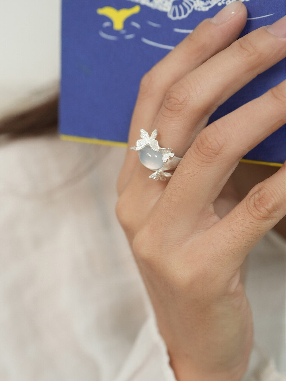 Butterflies Sterling Silver Agate Open Ring,Lumivault.
