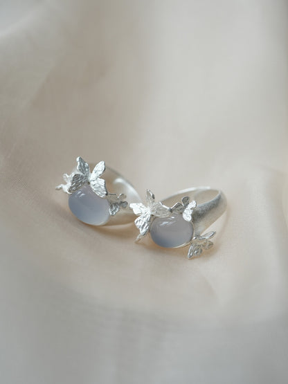 Butterflies Sterling Silver Agate Open Ring - Lumivault