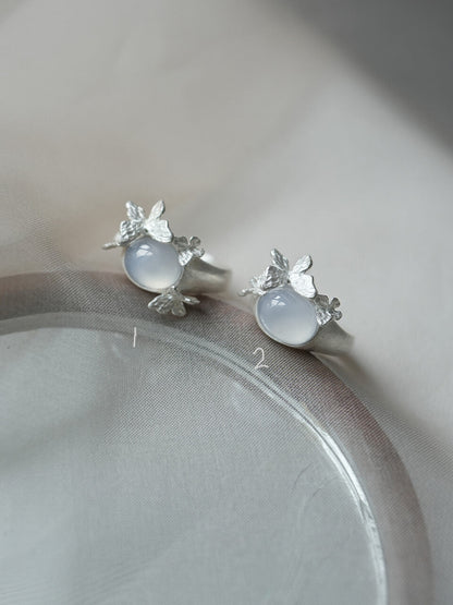 Butterflies Sterling Silver Agate Open Ring - Lumivault