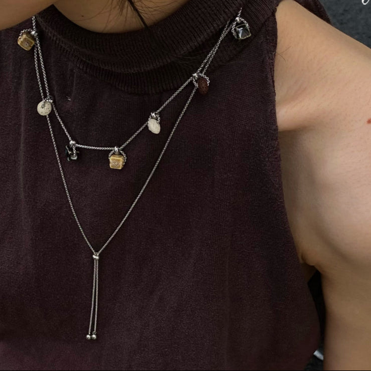 Ceramic Square Bead Stacked Titanium Steel Necklace,Lumivault.