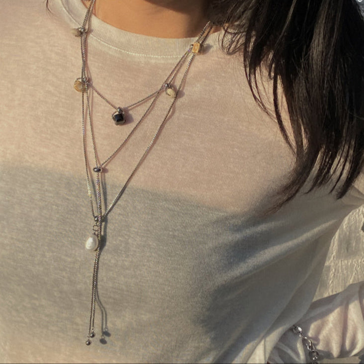 Ceramic Square Bead Stacked Titanium Steel Necklace,Lumivault.