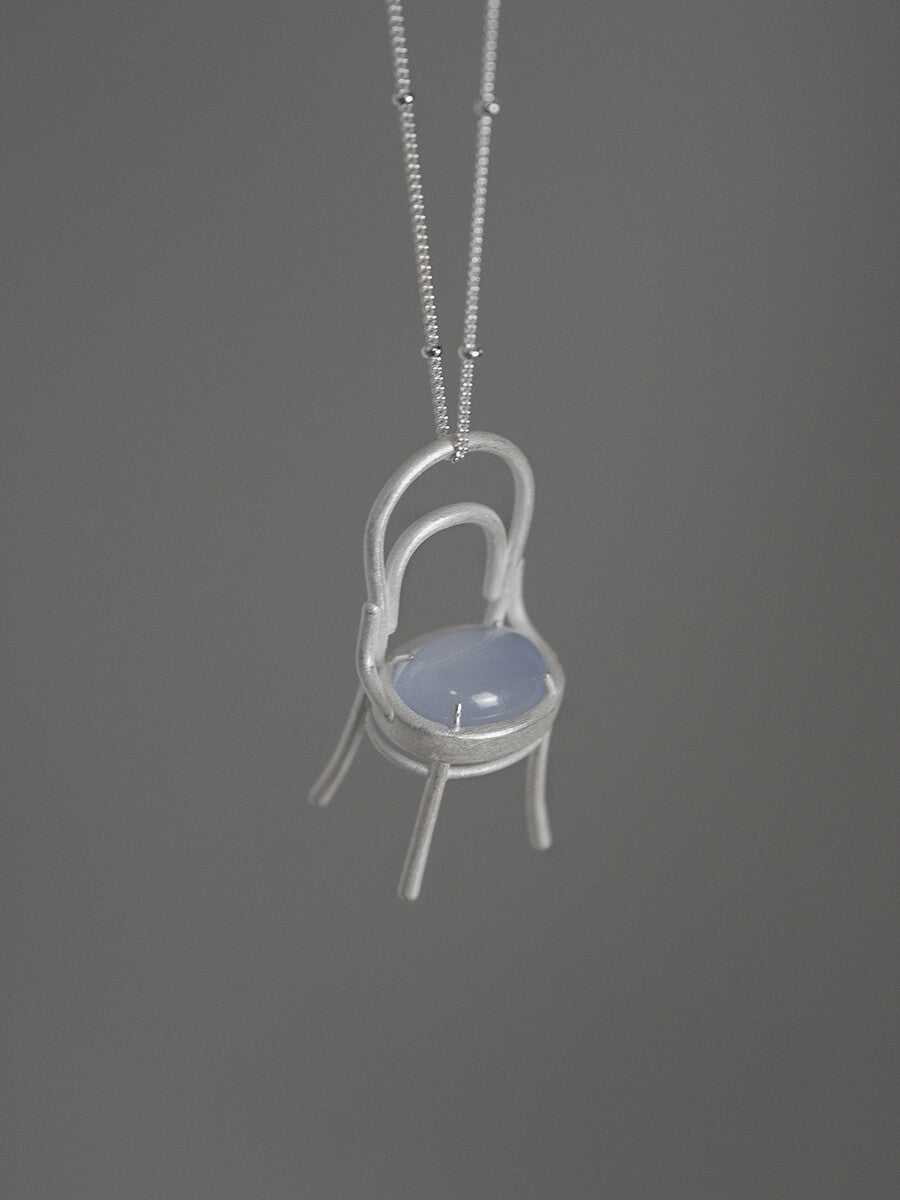 Chair Blue Agate Silver Necklace,Lumivault.