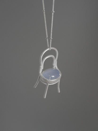 Chair Blue Agate Silver Necklace - Lumivault