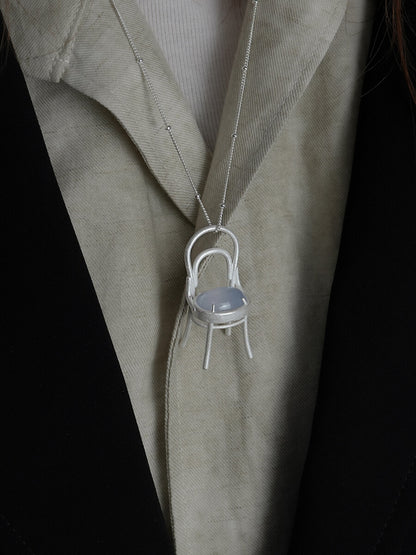 Chair Blue Agate Silver Necklace - Lumivault