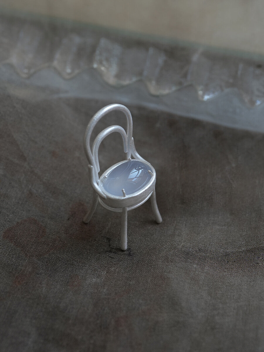 Chair Blue Agate Silver Necklace,Lumivault.