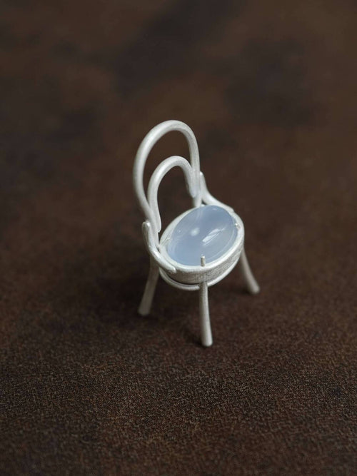 Chair Blue Agate Silver Necklace,Lumivault.