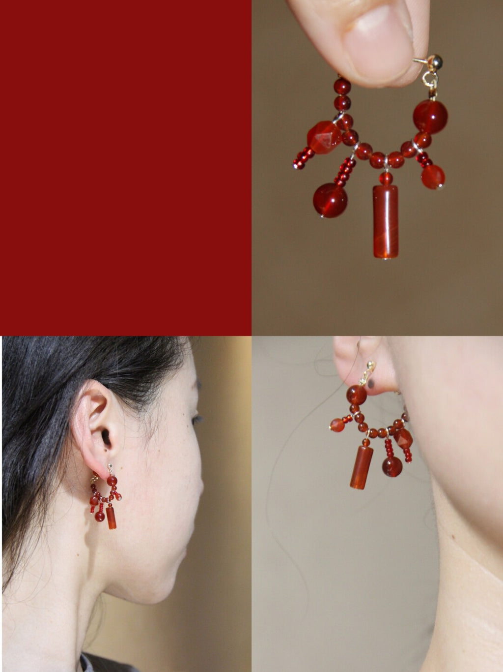Chinese Red Beaded Earrings,Lumivault.