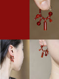 Chinese Red Beaded Earrings,Lumivault.