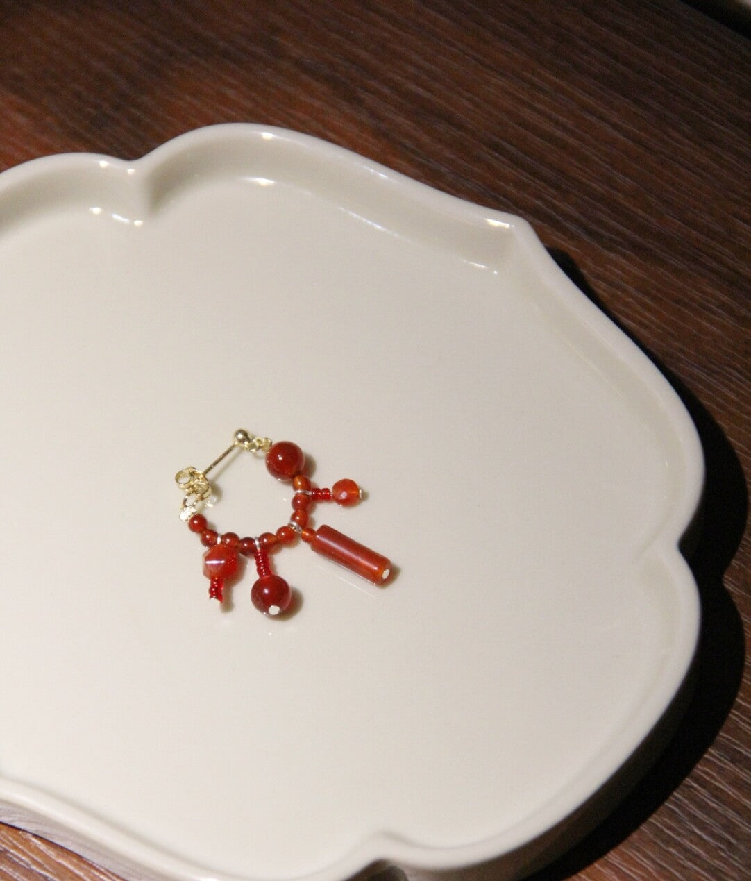 Chinese Red Beaded Earrings,Lumivault.